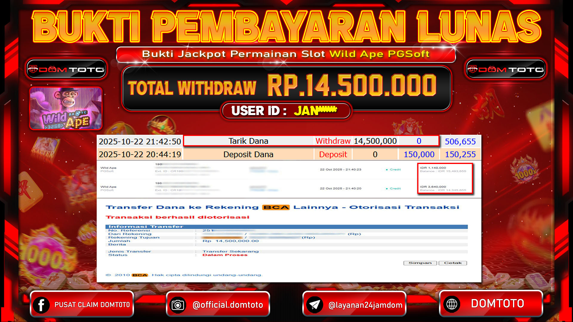 JACKPOT Slot Wild Ape PG Soft 22 OKTOBER 2025